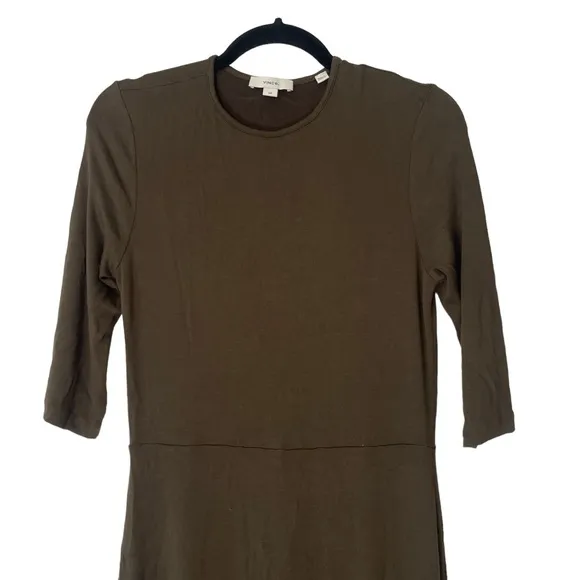 Vince Olive Green Stretch Jersey Midi Dress