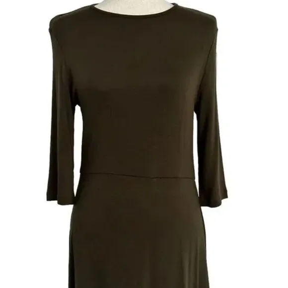 Vince Olive Green Stretch Jersey Midi Dress
