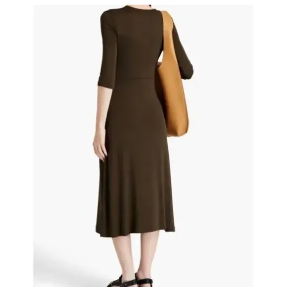 Vince Olive Green Stretch Jersey Midi Dress