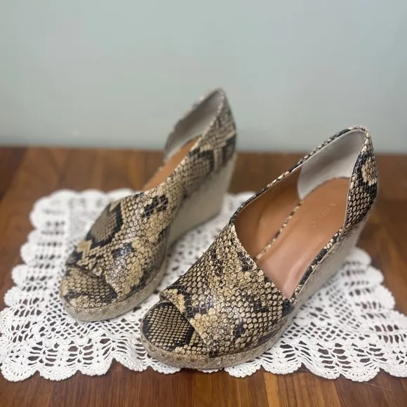 Vince Sonora Tan Snakeskin Leather Espadrille D'Orsay Peep Toe Wedges 8