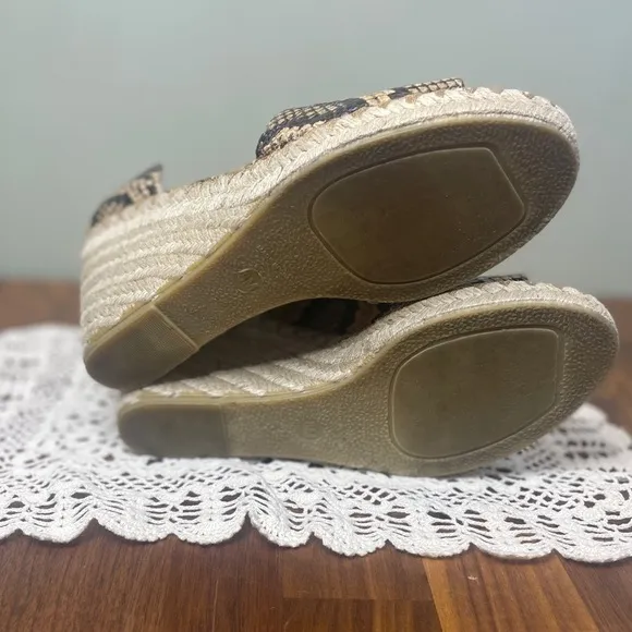 Vince Sonora Tan Snakeskin Leather Espadrille D'Orsay Peep Toe Wedges 8