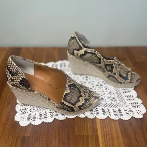 Vince Sonora Tan Snakeskin Leather Espadrille D'Orsay Peep Toe Wedges 8