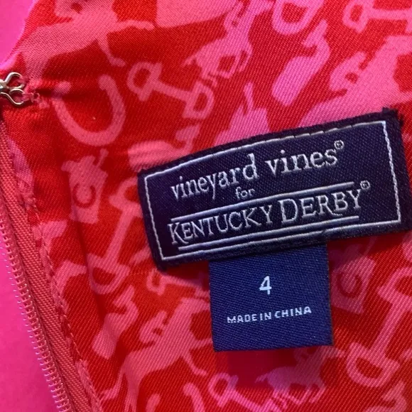 Vineyard Vines Kentucky Derby Sz 4 Dress Pink Silk Blend V-Neck Fit Flare Mini