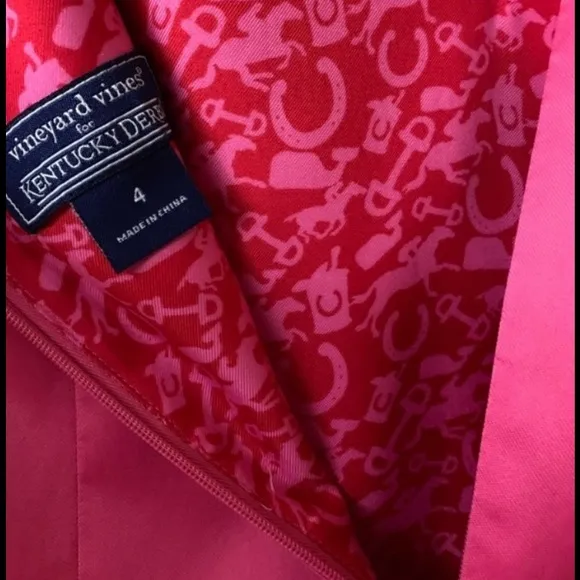 Vineyard Vines Kentucky Derby Sz 4 Dress Pink Silk Blend V-Neck Fit Flare Mini