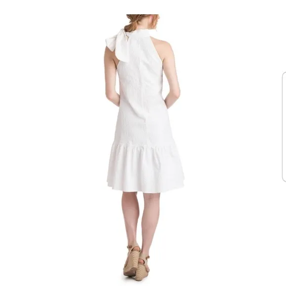 Vineyard Vines Kentucky Derby white tie neck ruffle midi dress L