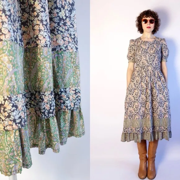 Vintage 1970's midi 100% cotton dress by Liberty of London Hildebrand