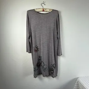 Vintage 1996 Blue Fish Hand Printed Top Long Sleeve Gray Stretch USA