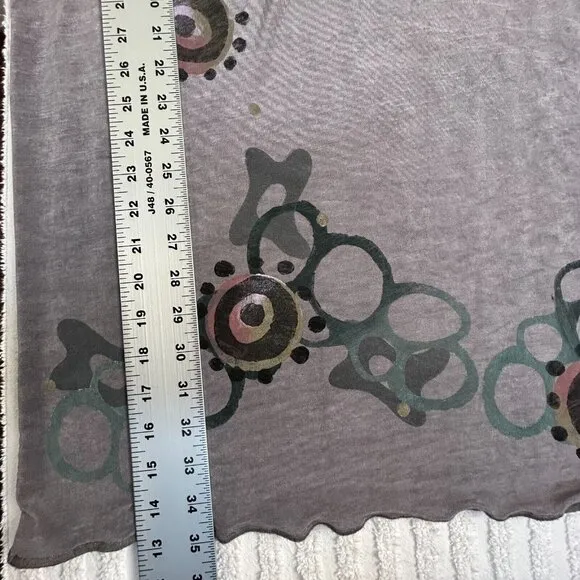 Vintage 1996 Blue Fish Hand Printed Top Long Sleeve Gray Stretch USA