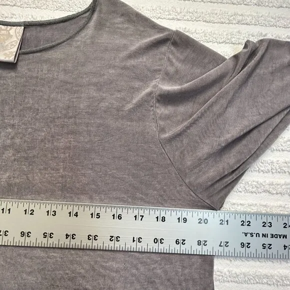 Vintage 1996 Blue Fish Hand Printed Top Long Sleeve Gray Stretch USA