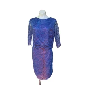 Vintage 50s Lace Skirt Suit Dress Matching Set Small Periwinkle Blue