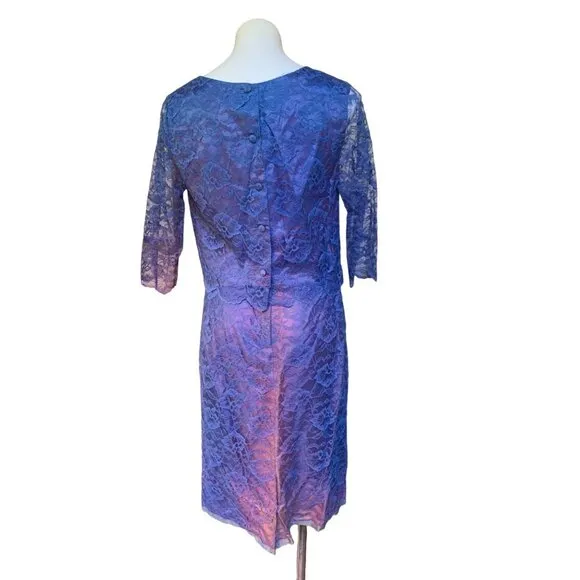 Vintage 50s Lace Skirt Suit Dress Matching Set Small Periwinkle Blue