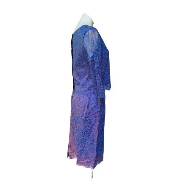 Vintage 50s Lace Skirt Suit Dress Matching Set Small Periwinkle Blue