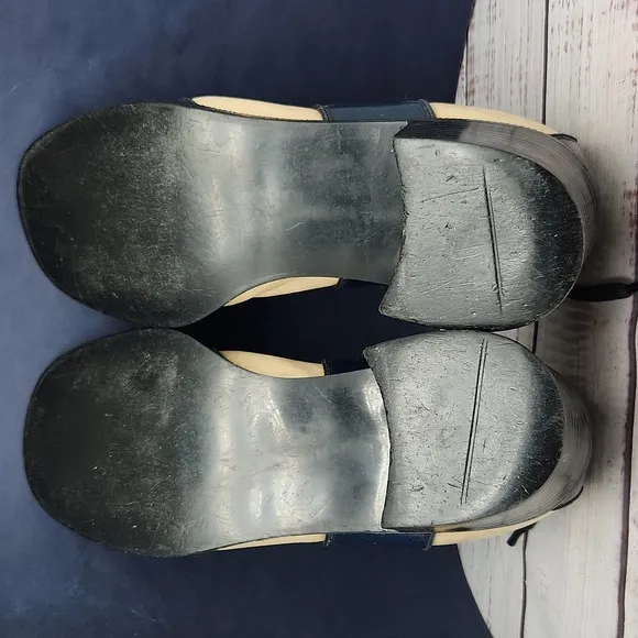 Vintage 70s Men's Disco Heeled Shoes Leather Lace-Up Blue Cream Size 8.5