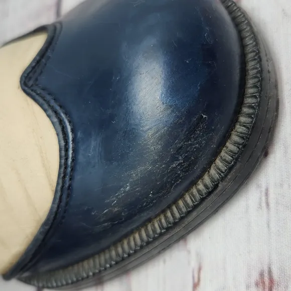 Vintage 70s Men's Disco Heeled Shoes Leather Lace-Up Blue Cream Size 8.5