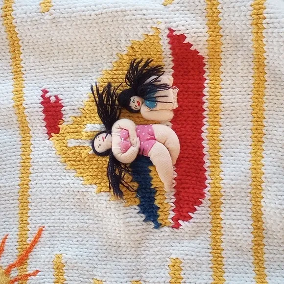 Vintage 80s 100% Cotton Handmade Peruvian Sweaters Embroidery Knit 3d Designs