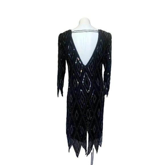 Vintage 90s Beaded Silk Dress Evening Gown Medium