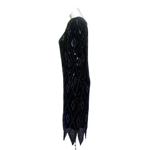 Vintage 90s Beaded Silk Dress Evening Gown Medium