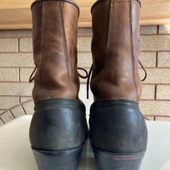 Vintage Aztec Stitched Brown/Black Leather Lace Up Heeled Boots Women’s Size 8.5