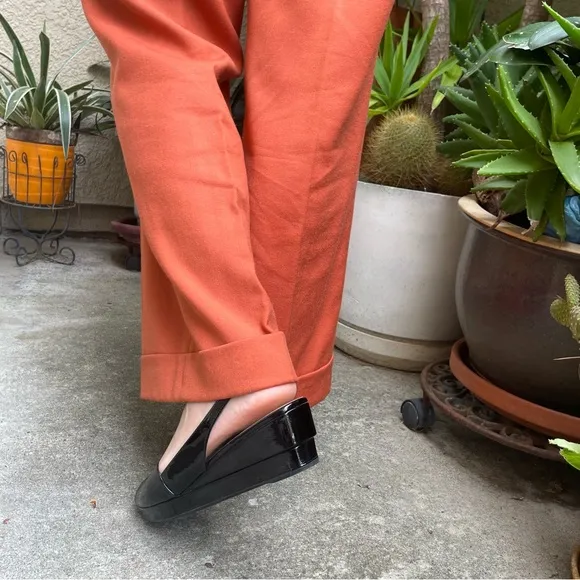 Vintage black Prada patent leather wedges with dust bag