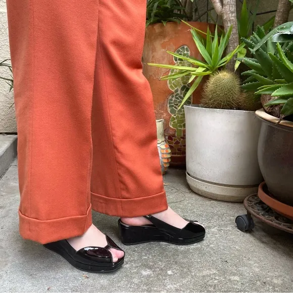 Vintage black Prada patent leather wedges with dust bag
