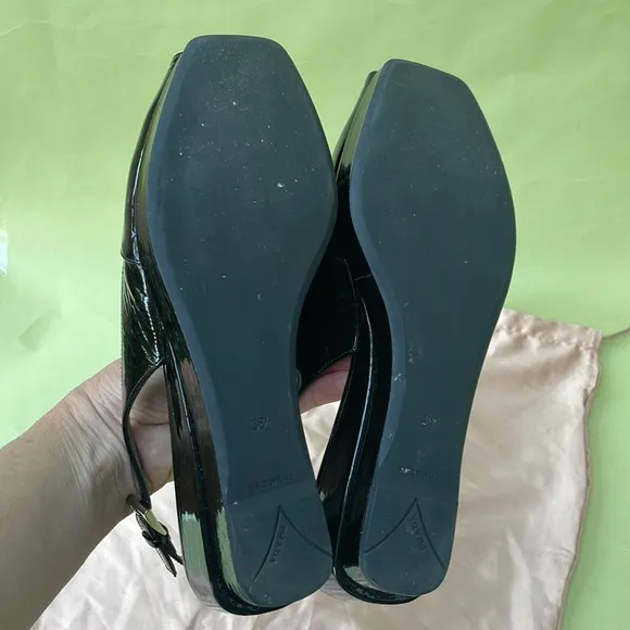 Vintage black Prada patent leather wedges with dust bag