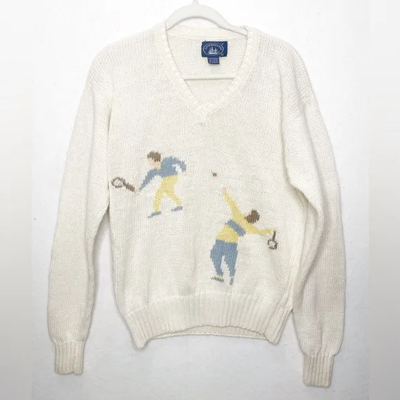 Vintage Boat House Row Tennis Pickleball Cotton Blend V-Neck Sweater Size XL