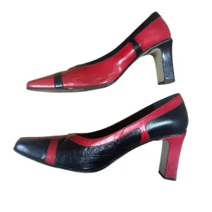 Vintage Costa Blanca 2 tone leather shoes EUC sz 9.5 Red black closed square toe