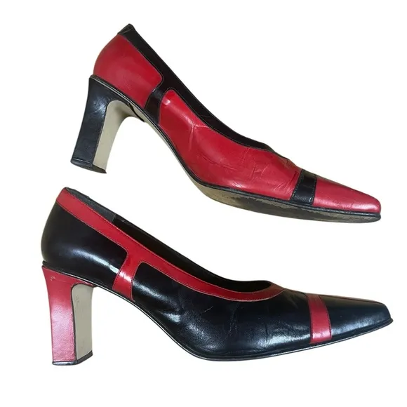 Vintage Costa Blanca 2 tone leather shoes EUC sz 9.5 Red black closed square toe