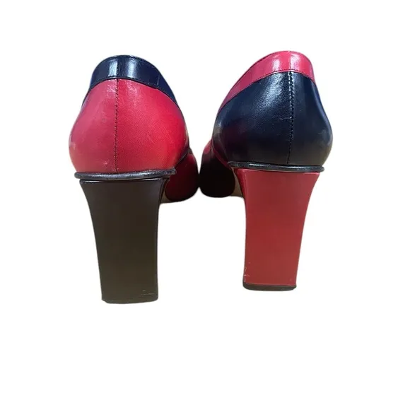Vintage Costa Blanca 2 tone leather shoes EUC sz 9.5 Red black closed square toe