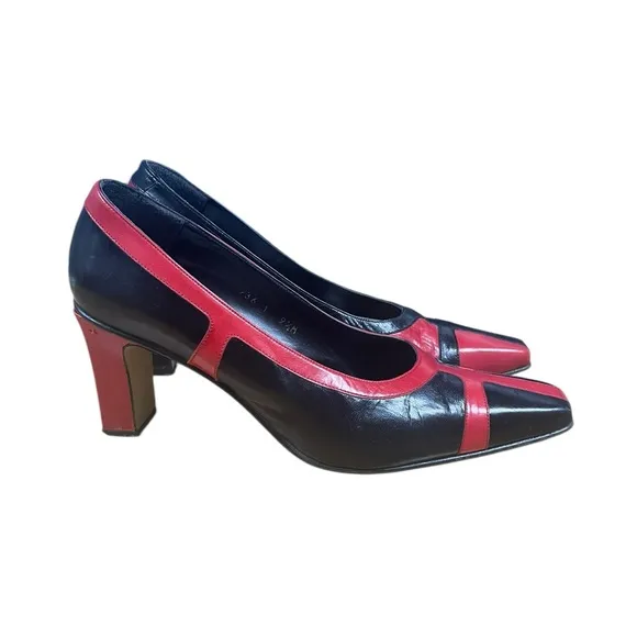 Vintage Costa Blanca 2 tone leather shoes EUC sz 9.5 Red black closed square toe
