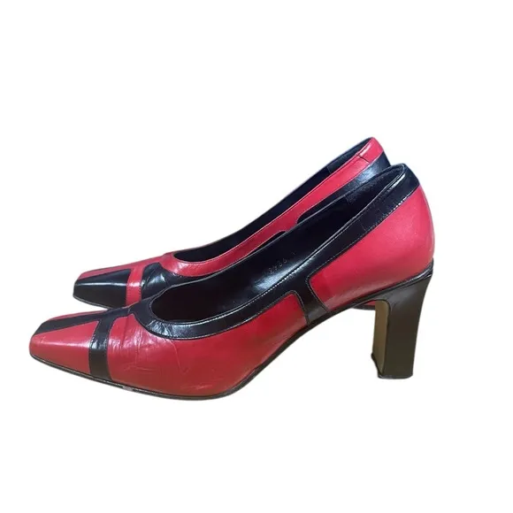 Vintage Costa Blanca 2 tone leather shoes EUC sz 9.5 Red black closed square toe