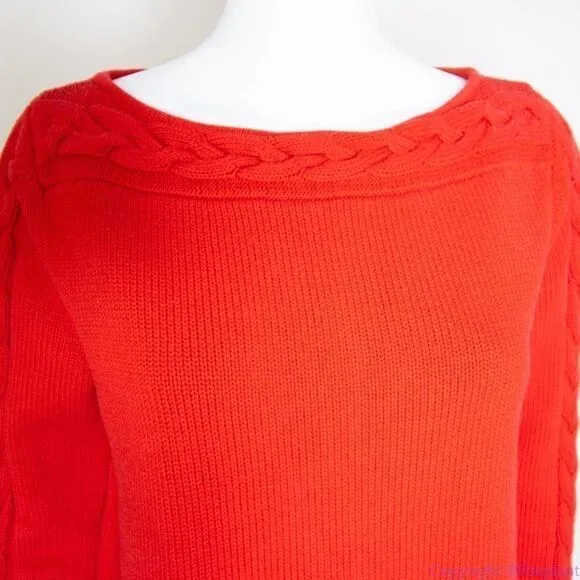 Vintage Evan Picone 100% cotton boat neck red‎ cable knit sweater, size M