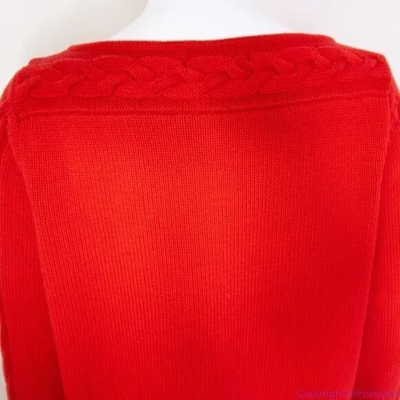 Vintage Evan Picone 100% cotton boat neck red‎ cable knit sweater, size M