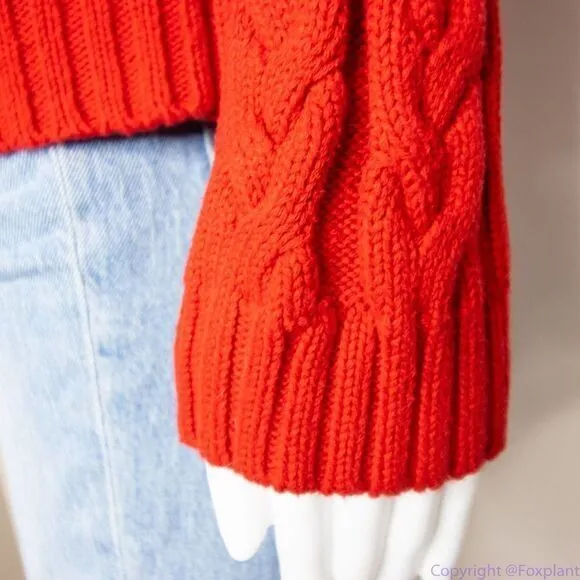 Vintage Evan Picone 100% cotton boat neck red‎ cable knit sweater, size M
