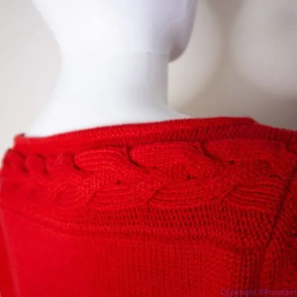 Vintage Evan Picone 100% cotton boat neck red‎ cable knit sweater, size M