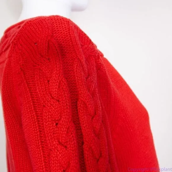 Vintage Evan Picone 100% cotton boat neck red‎ cable knit sweater, size M