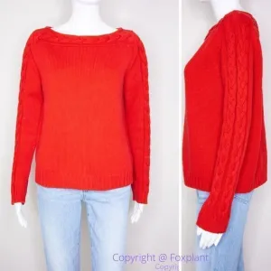 Vintage Evan Picone 100% cotton boat neck red‎ cable knit sweater, size M