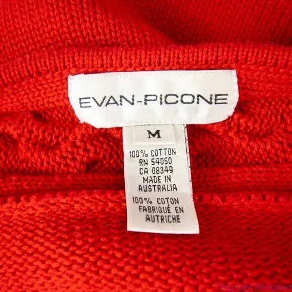 Vintage Evan Picone 100% cotton boat neck red‎ cable knit sweater, size M