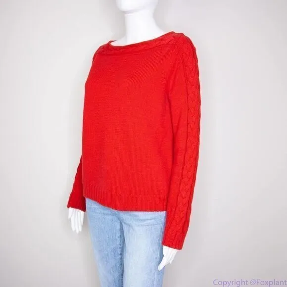 Vintage Evan Picone 100% cotton boat neck red‎ cable knit sweater, size M