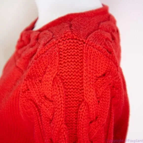 Vintage Evan Picone 100% cotton boat neck red‎ cable knit sweater, size M