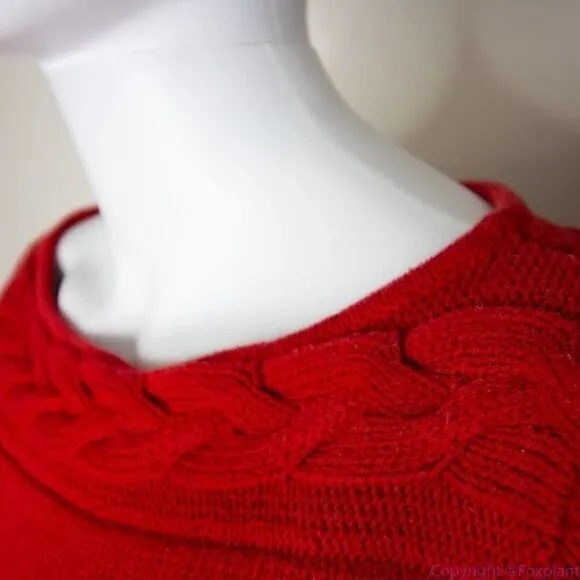 Vintage Evan Picone 100% cotton boat neck red‎ cable knit sweater, size M