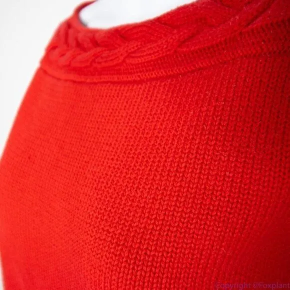 Vintage Evan Picone 100% cotton boat neck red‎ cable knit sweater, size M