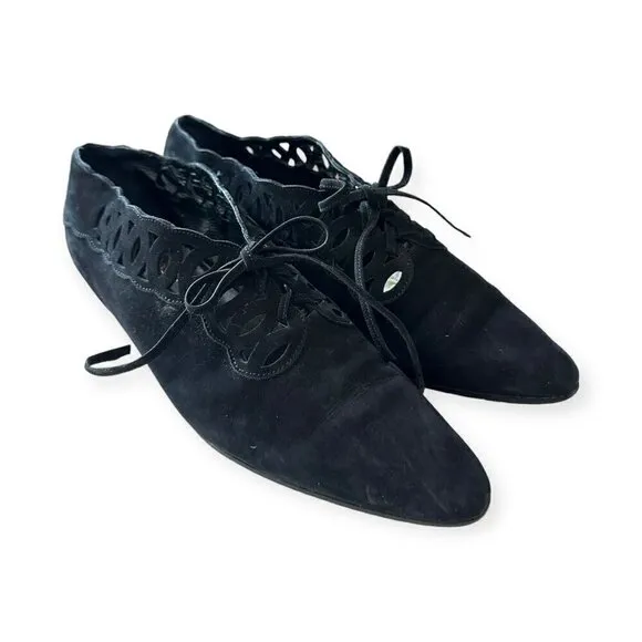 Vintage  French Accessoire Diffusion Nubuck Lace up Flats, Size 38EU,