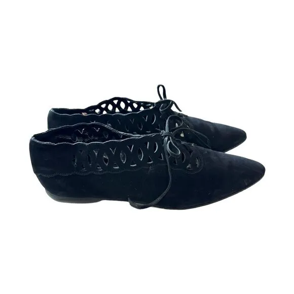 Vintage  French Accessoire Diffusion Nubuck Lace up Flats, Size 38EU,