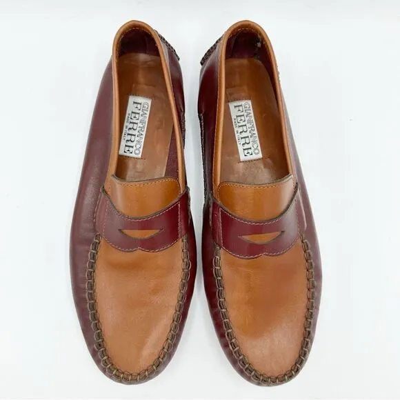 Vintage Gianfranco Ferre Two-Toned Leather Driving Moccasins Sz 40.5 EUR 7.5 US
