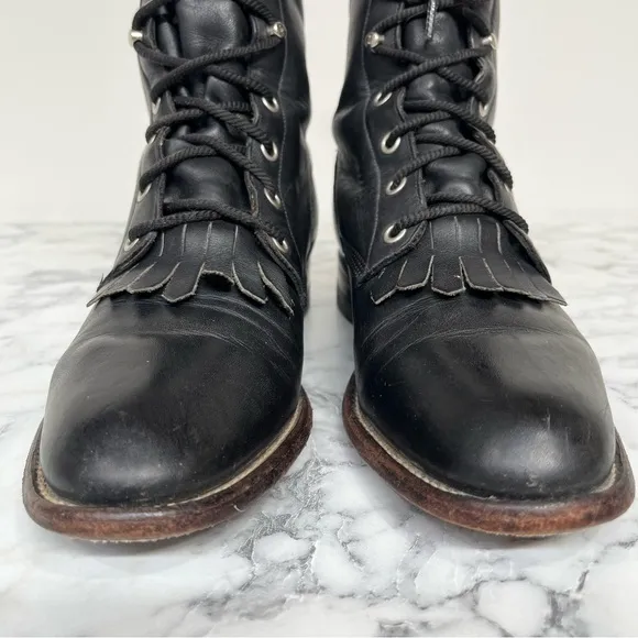Vintage Justin Black Leather Western Lace Up Cowboy Boots Combat Boots 6.5 B