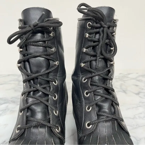 Vintage Justin Black Leather Western Lace Up Cowboy Boots Combat Boots 6.5 B