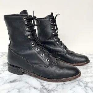 Vintage Justin Black Leather Western Lace Up Cowboy Boots Combat Boots 6.5 B
