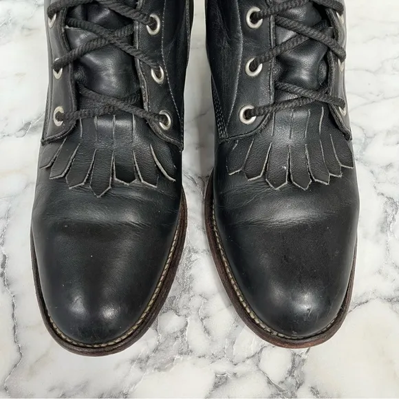 Vintage Justin Black Leather Western Lace Up Cowboy Boots Combat Boots 6.5 B