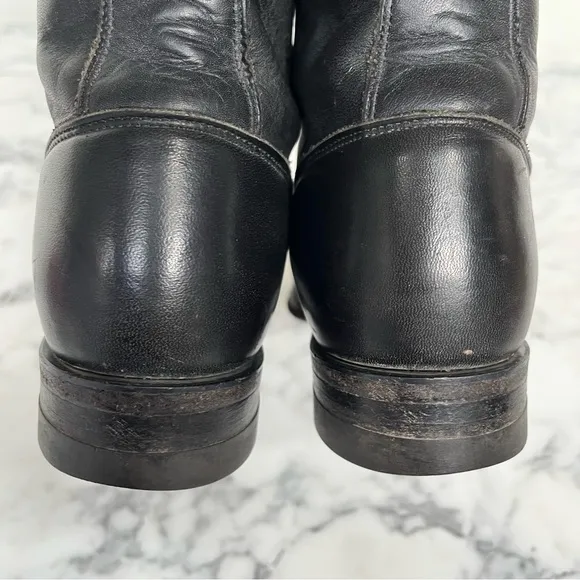 Vintage Justin Black Leather Western Lace Up Cowboy Boots Combat Boots 6.5 B